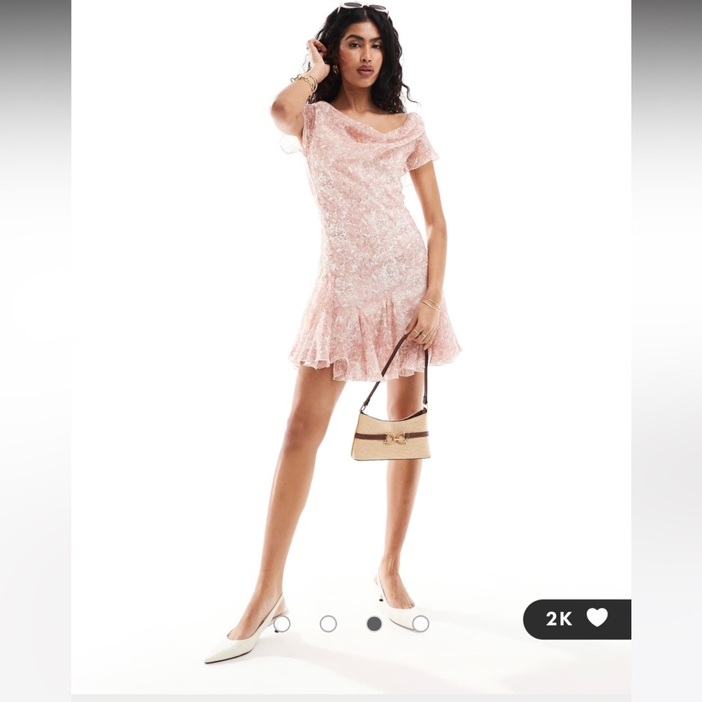 ASOS Pink Lace Mini Dress with Fluted Hem